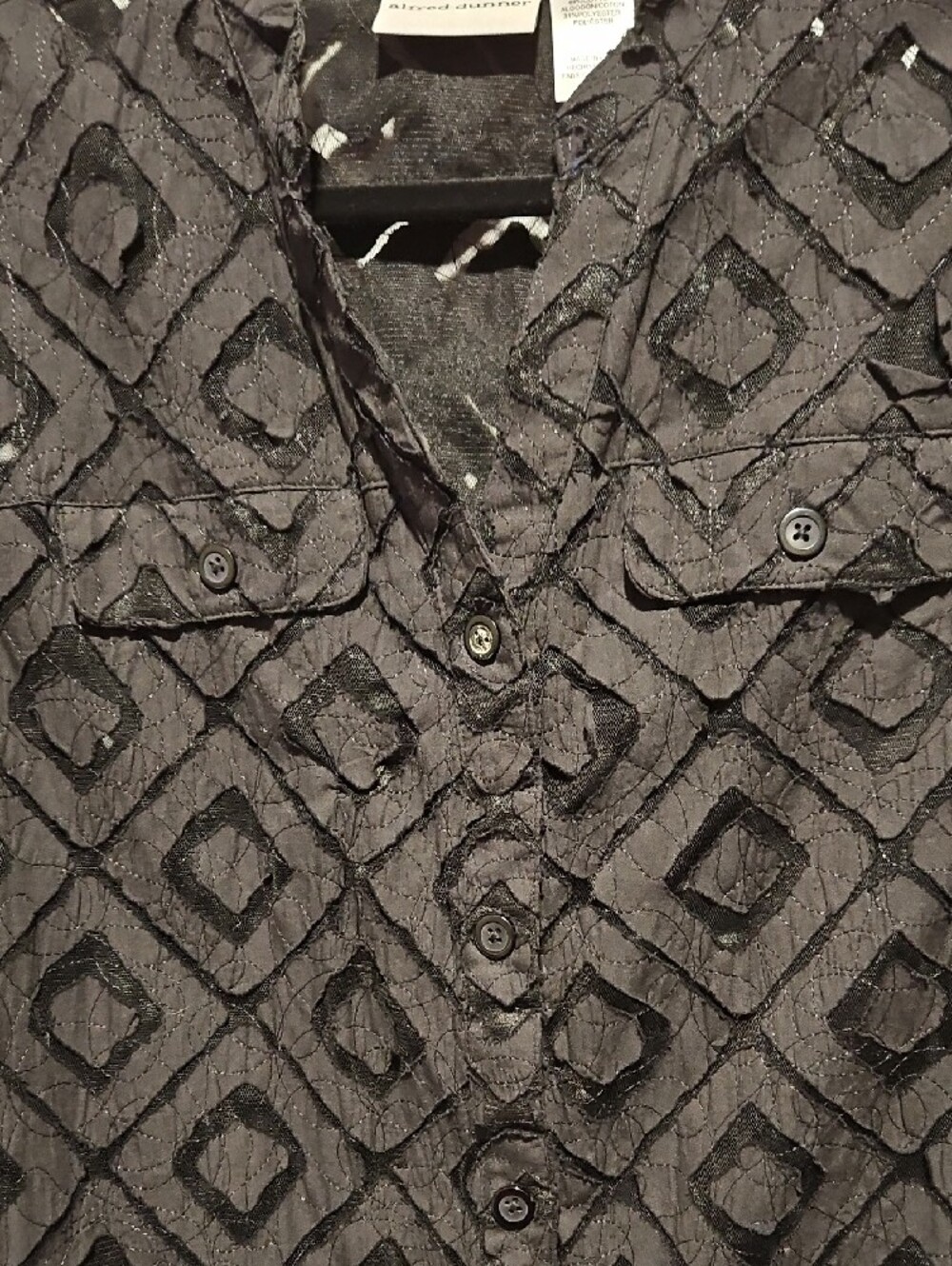 Alfred Dunner Black Textured Button-Up Blouse - Picture 3 of 6